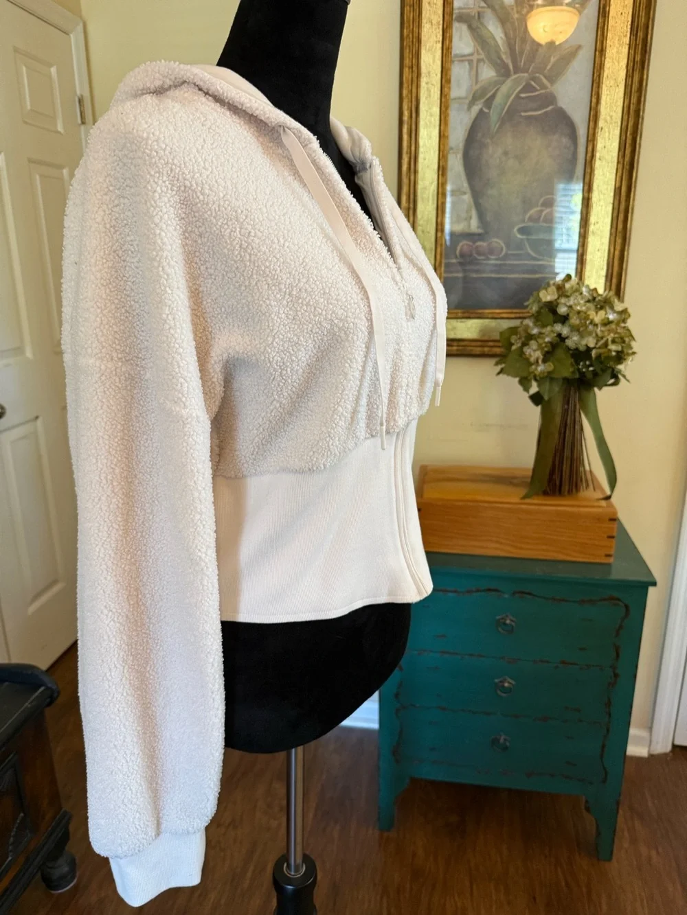 Victoria’s Secret Teddy Fleece Corset Full Zip Hoodie Ivory Large